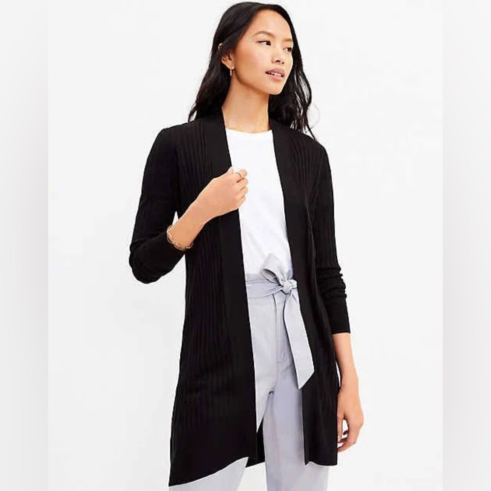 XSP Women's Petite Black Ribbed Open Cardigan